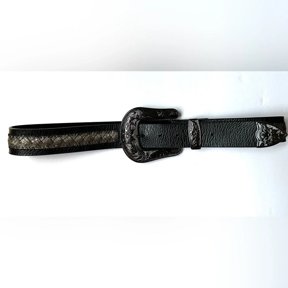 Black Embossed Genuine Leather‎ Belt Sz Large 38”